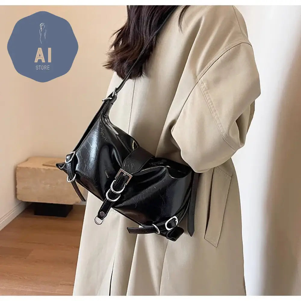 Zipper Shoulder Bags PU Simplicity 2024High Quality Women’s Bag High-capacity Sewing Thread Shoulder Bag Solid