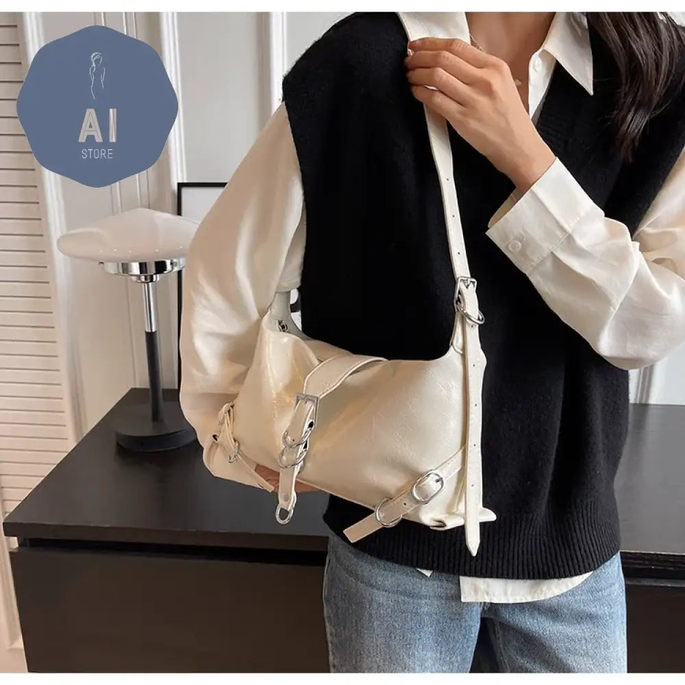 Zipper Shoulder Bags PU Simplicity 2024High Quality Women’s Bag High-capacity Sewing Thread Shoulder Bag Solid