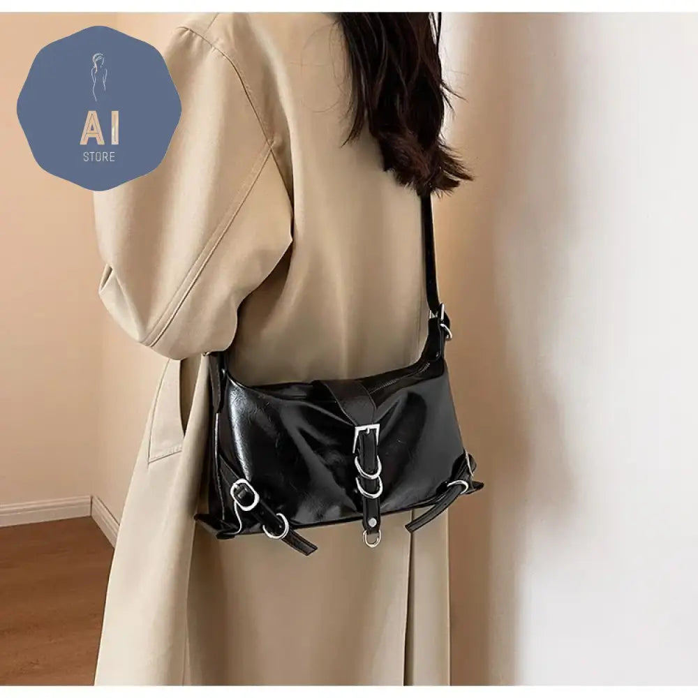 Zipper Shoulder Bags PU Simplicity 2024High Quality Women’s Bag High-capacity Sewing Thread Shoulder Bag Solid