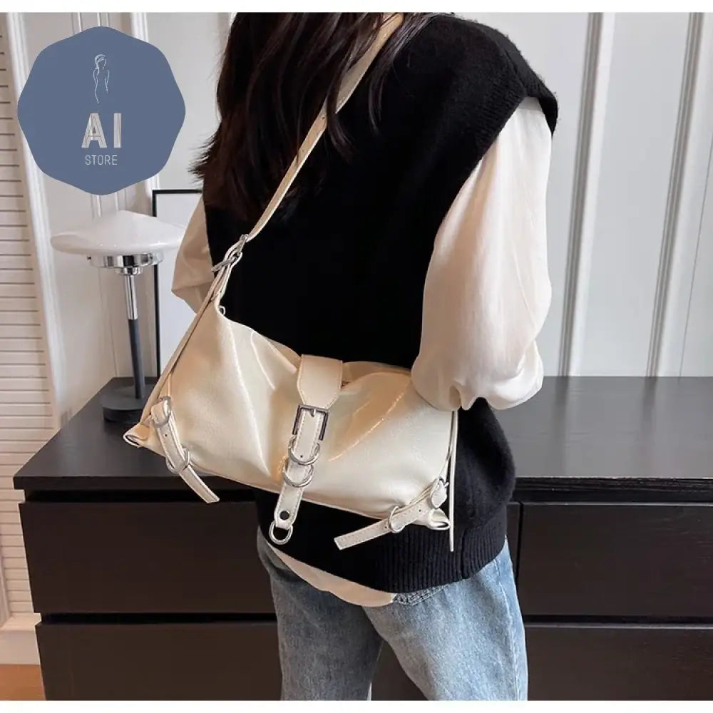 Zipper Shoulder Bags PU Simplicity 2024High Quality Women’s Bag High-capacity Sewing Thread Shoulder Bag Solid