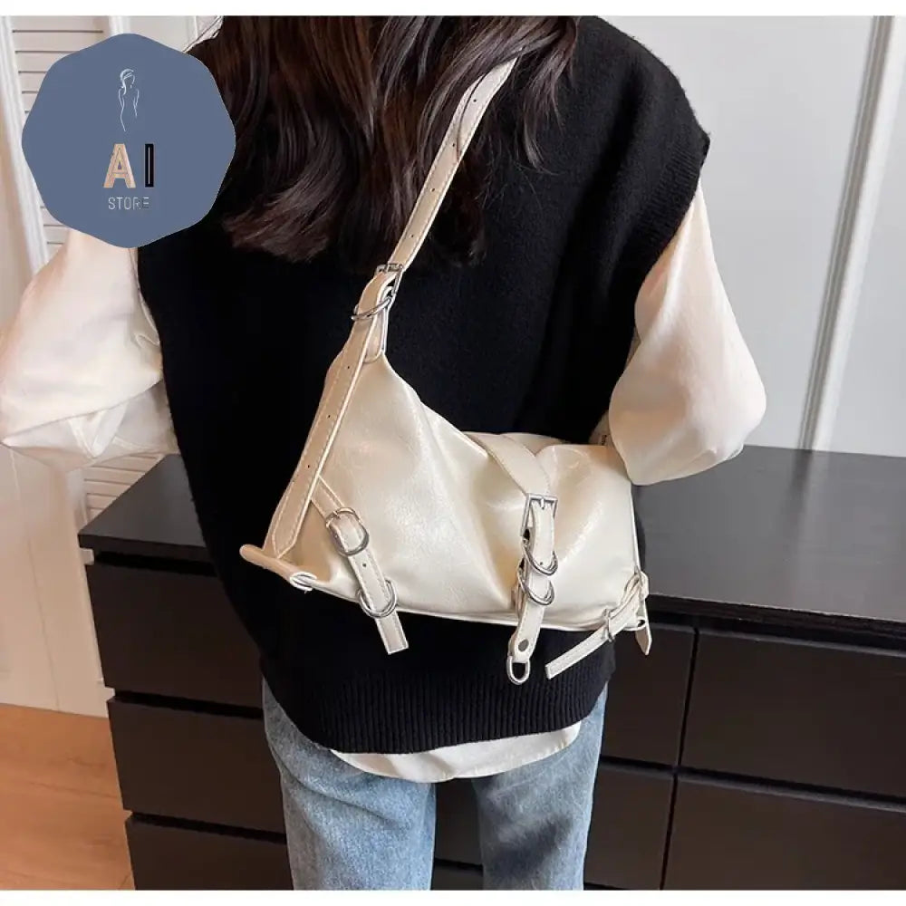 Zipper Shoulder Bags PU Simplicity 2024High Quality Women’s Bag High-capacity Sewing Thread Shoulder Bag Solid