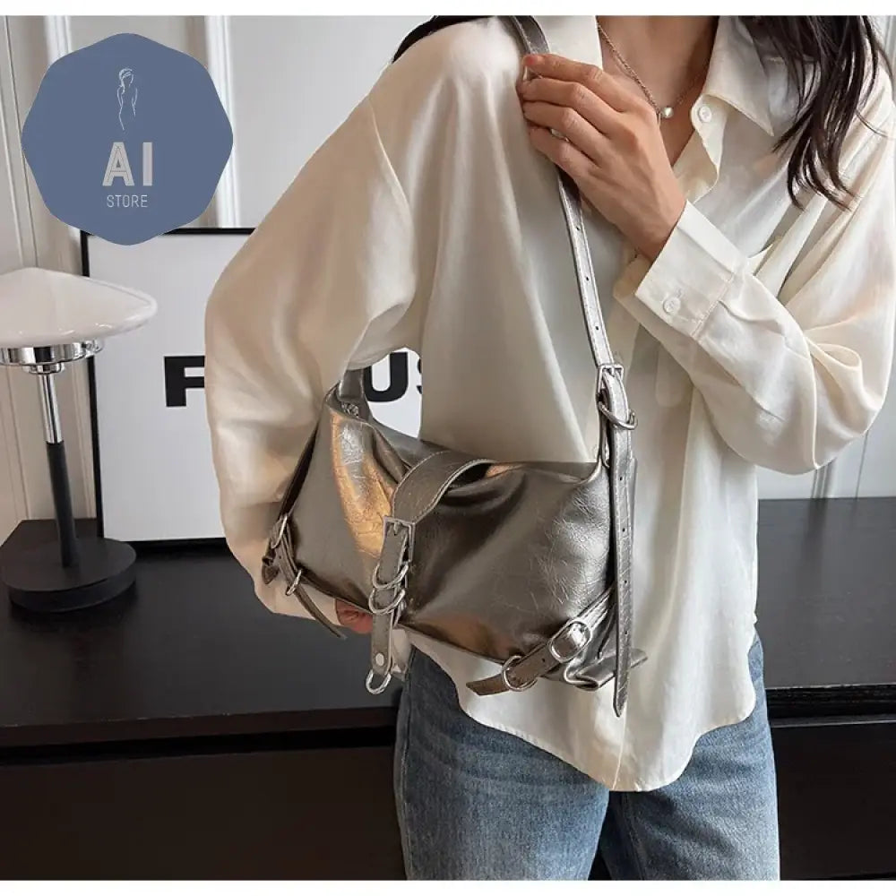 Zipper Shoulder Bags PU Simplicity 2024High Quality Women’s Bag High-capacity Sewing Thread Shoulder Bag Solid