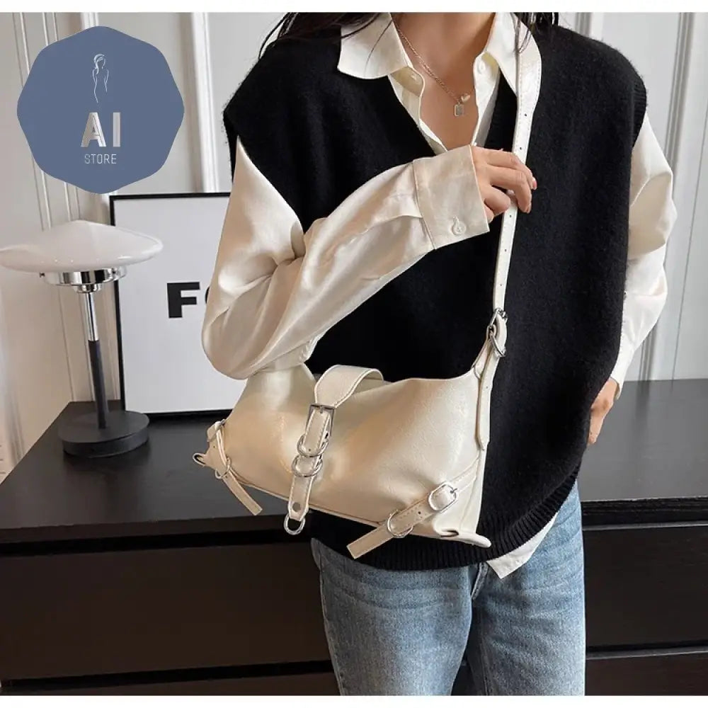 Zipper Shoulder Bags PU Simplicity 2024High Quality Women’s Bag High-capacity Sewing Thread Shoulder Bag Solid