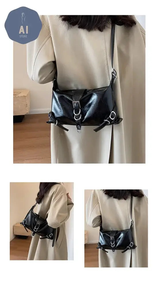 Zipper Shoulder Bags PU Simplicity 2024High Quality Women’s Bag High-capacity Sewing Thread Shoulder Bag Solid