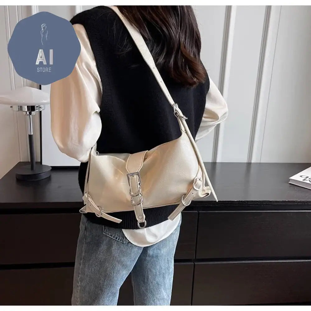 Zipper Shoulder Bags PU Simplicity 2024High Quality Women’s Bag High-capacity Sewing Thread Shoulder Bag Solid