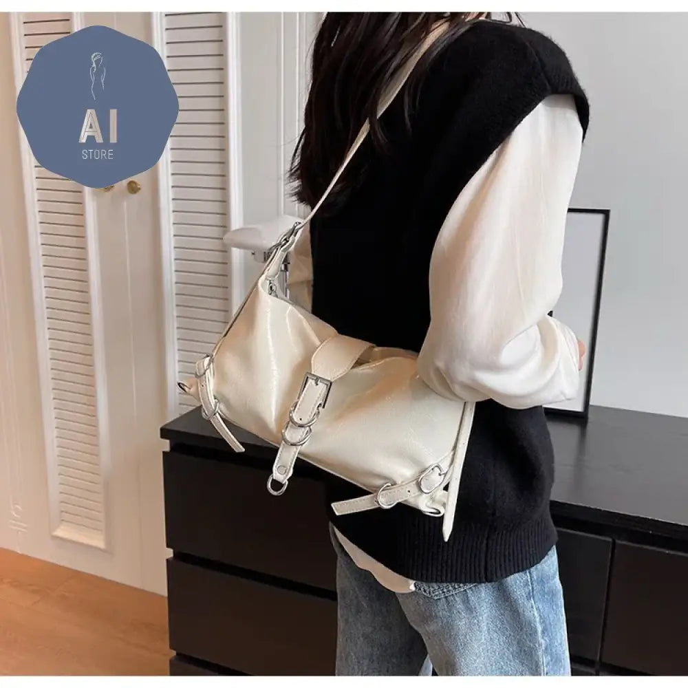 Zipper Shoulder Bags PU Simplicity 2024High Quality Women’s Bag High-capacity Sewing Thread Shoulder Bag Solid