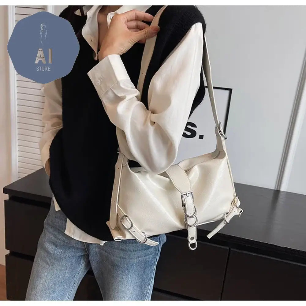 Zipper Shoulder Bags PU Simplicity 2024High Quality Women’s Bag High-capacity Sewing Thread Shoulder Bag Solid