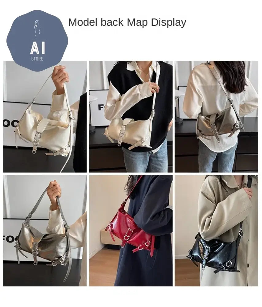 Zipper Shoulder Bags PU Simplicity 2024High Quality Women’s Bag High-capacity Sewing Thread Shoulder Bag Solid