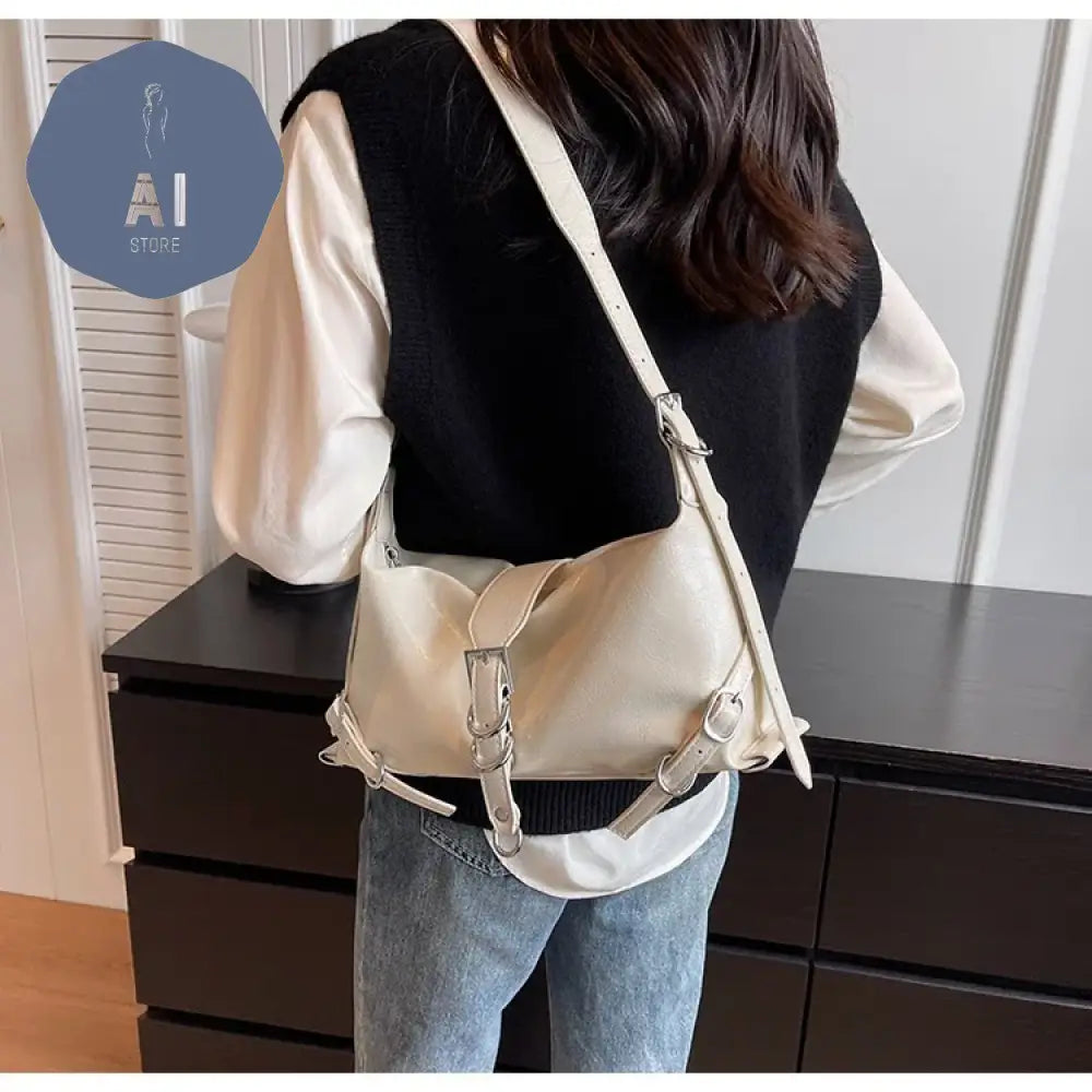 Zipper Shoulder Bags PU Simplicity 2024High Quality Women’s Bag High-capacity Sewing Thread Shoulder Bag Solid