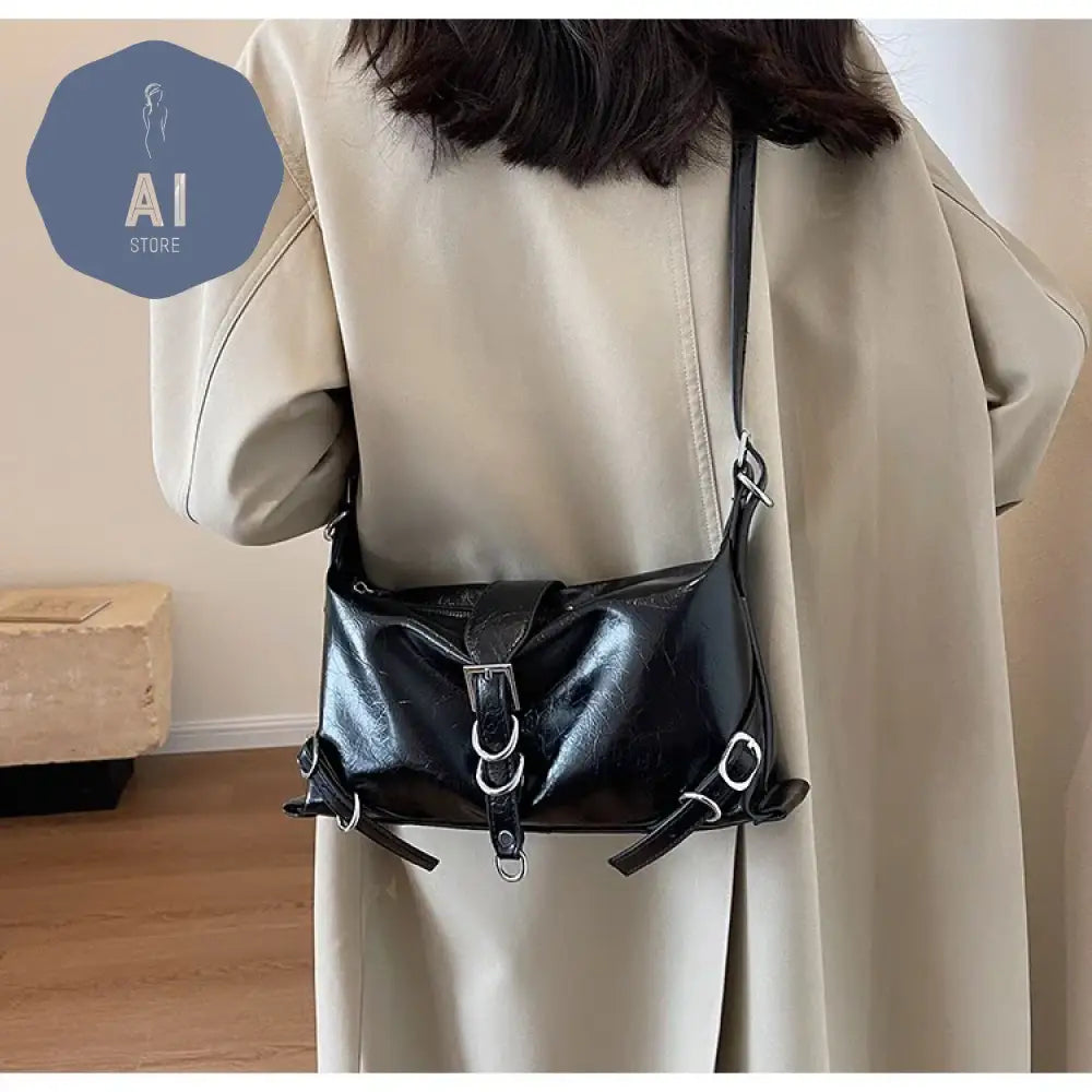 Zipper Shoulder Bags PU Simplicity 2024High Quality Women’s Bag High-capacity Sewing Thread Shoulder Bag Solid