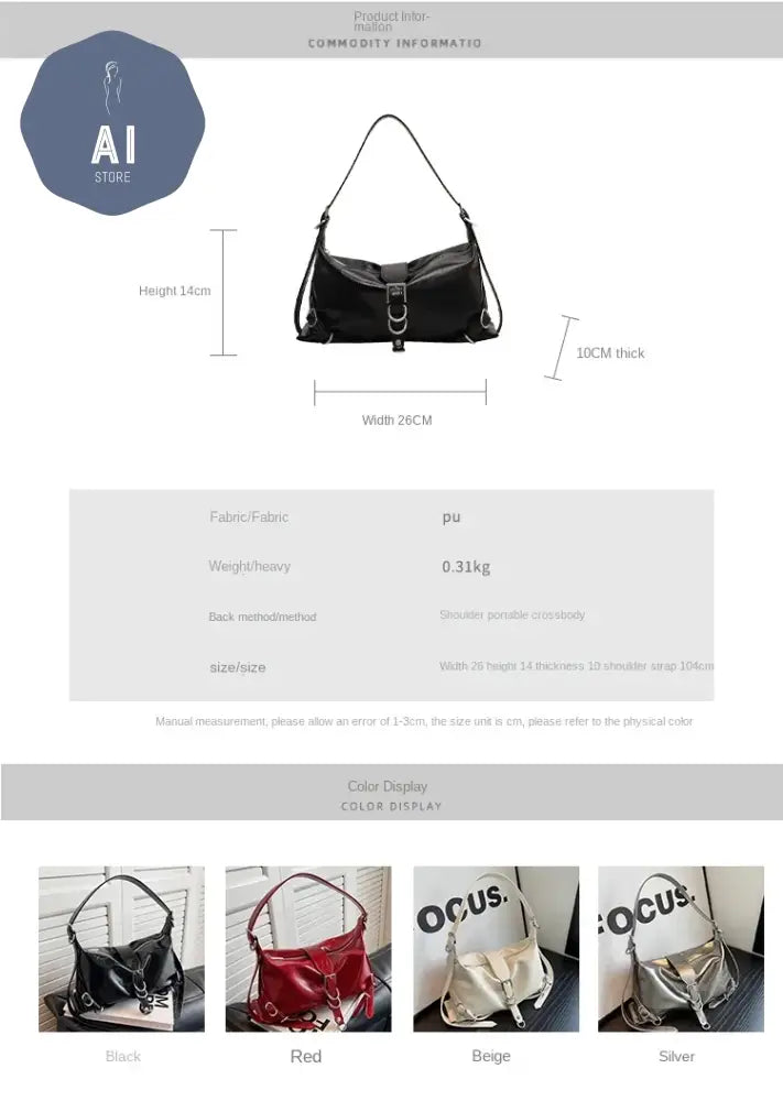 Zipper Shoulder Bags PU Simplicity 2024High Quality Women’s Bag High-capacity Sewing Thread Shoulder Bag Solid