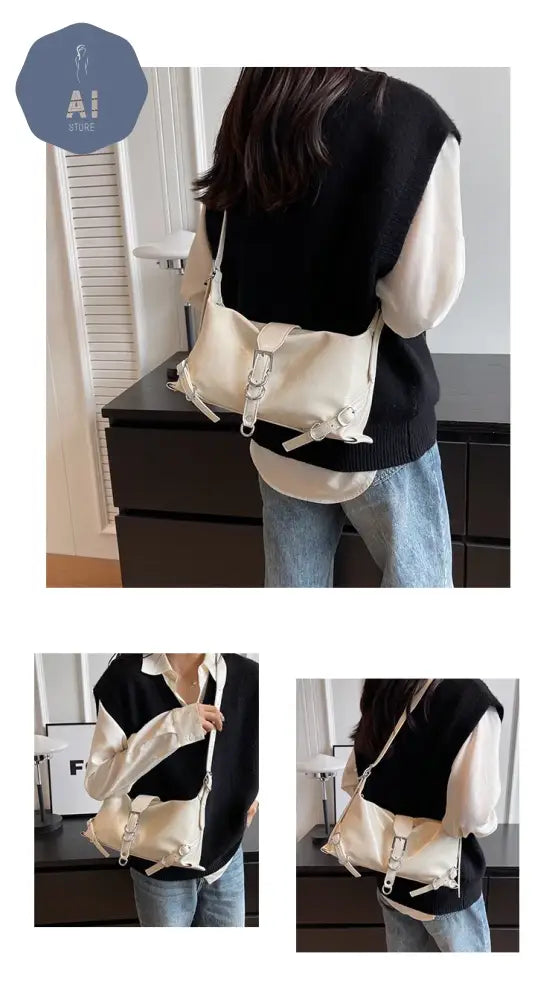 Zipper Shoulder Bags PU Simplicity 2024High Quality Women’s Bag High-capacity Sewing Thread Shoulder Bag Solid