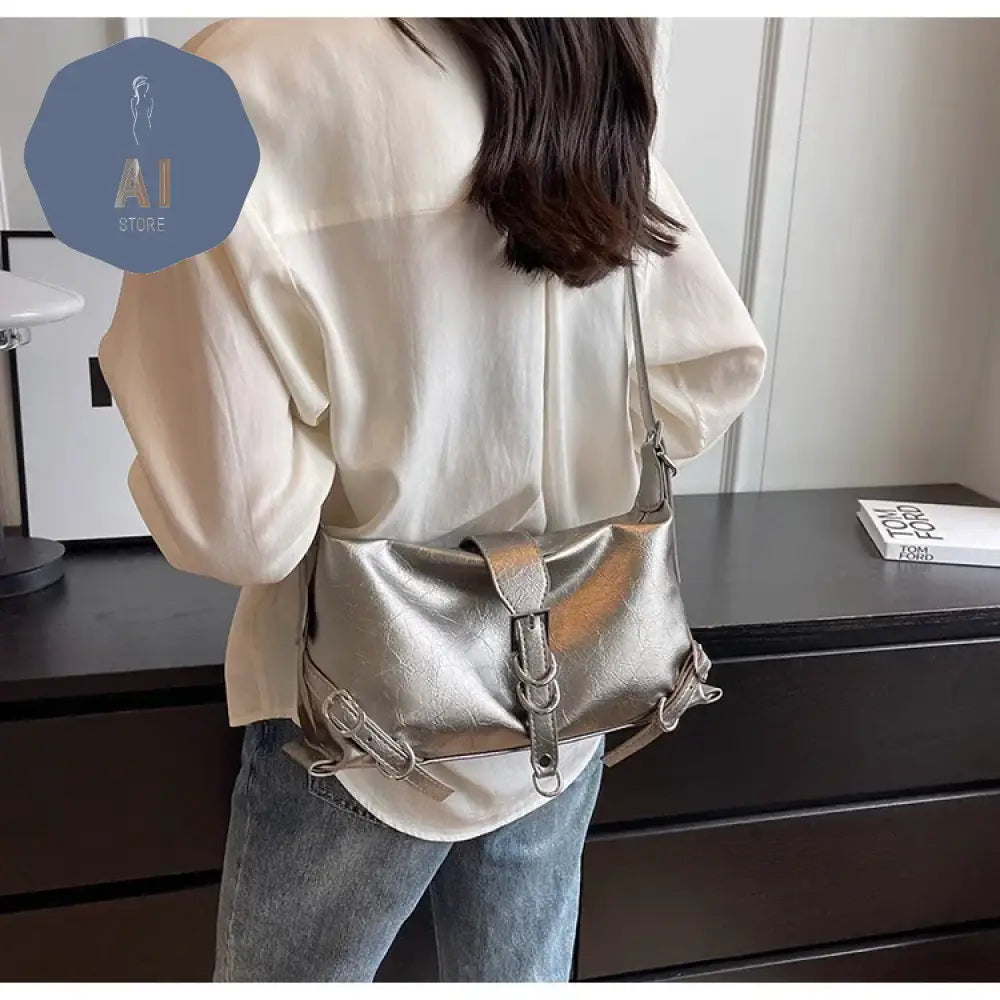 Zipper Shoulder Bags PU Simplicity 2024High Quality Women’s Bag High-capacity Sewing Thread Shoulder Bag Solid