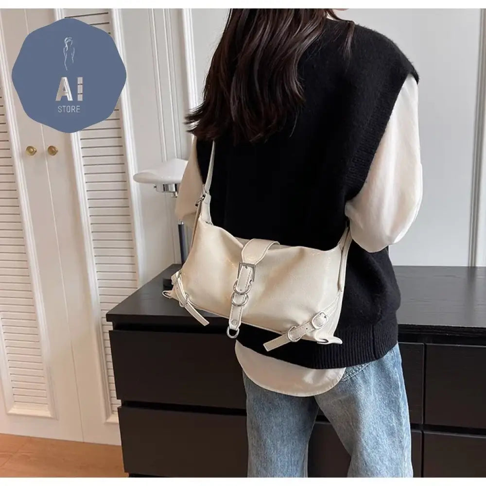 Zipper Shoulder Bags PU Simplicity 2024High Quality Women’s Bag High-capacity Sewing Thread Shoulder Bag Solid