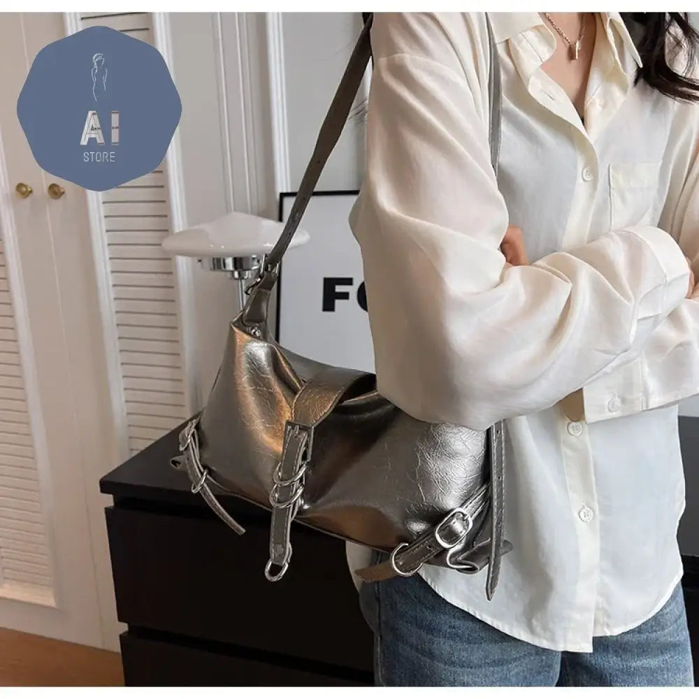 Zipper Shoulder Bags PU Simplicity 2024High Quality Women’s Bag High-capacity Sewing Thread Shoulder Bag Solid