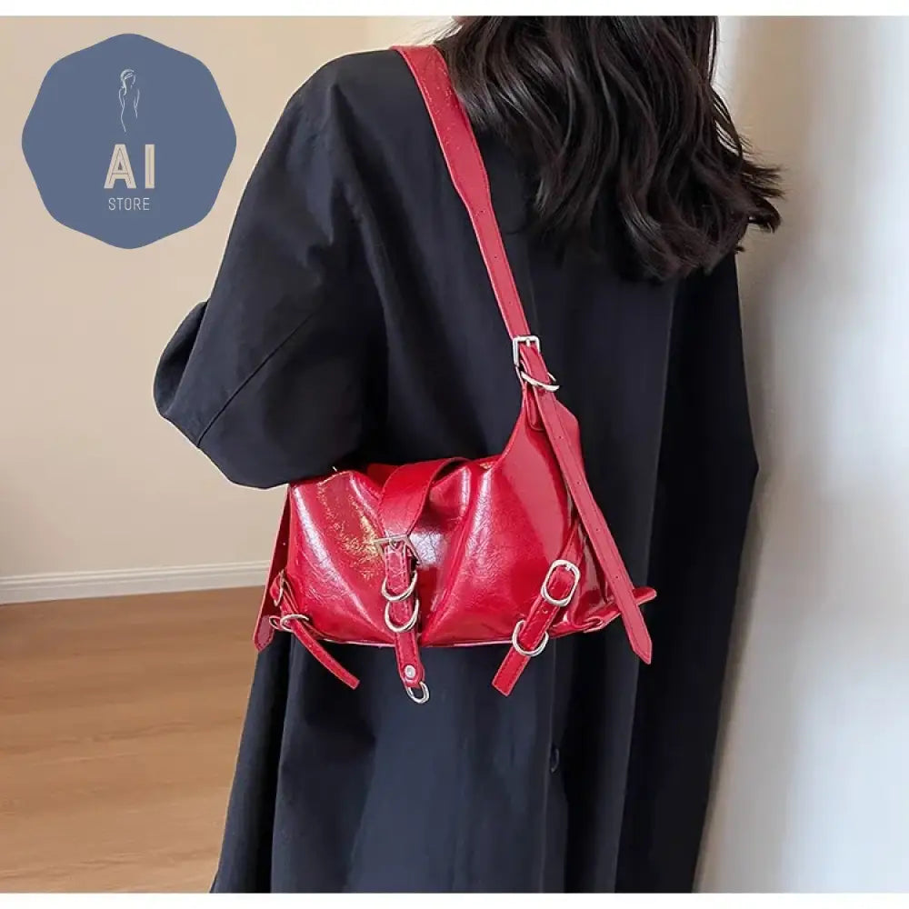 Zipper Shoulder Bags PU Simplicity 2024High Quality Women’s Bag High-capacity Sewing Thread Shoulder Bag Solid