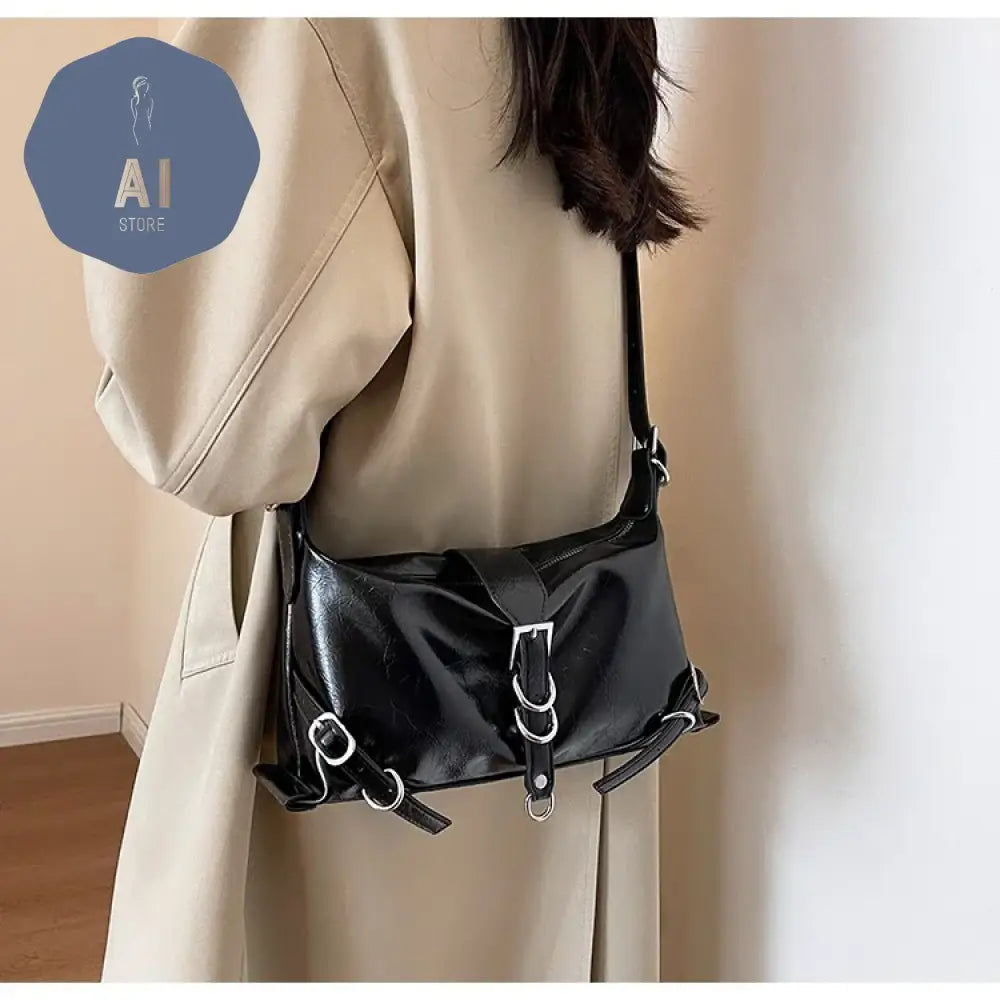 Zipper Shoulder Bags PU Simplicity 2024High Quality Women’s Bag High-capacity Sewing Thread Shoulder Bag Solid