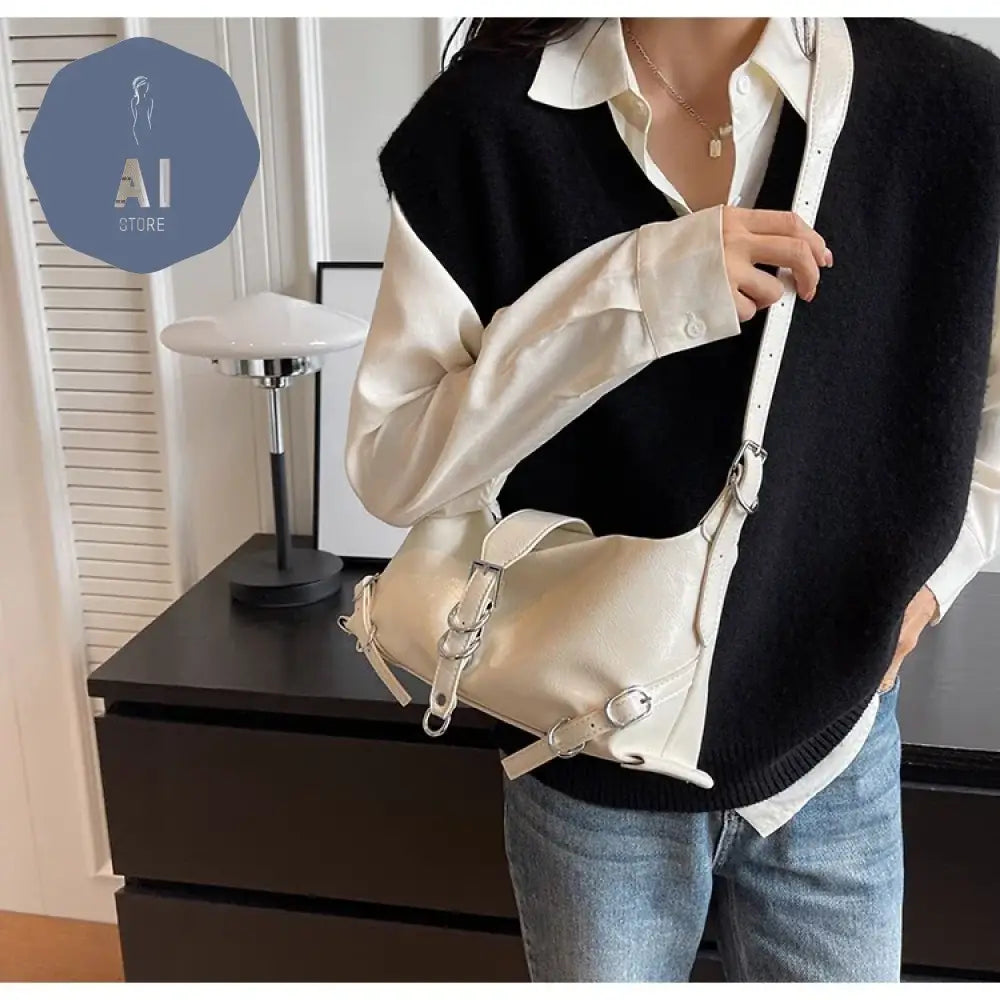 Zipper Shoulder Bags PU Simplicity 2024High Quality Women’s Bag High-capacity Sewing Thread Shoulder Bag Solid