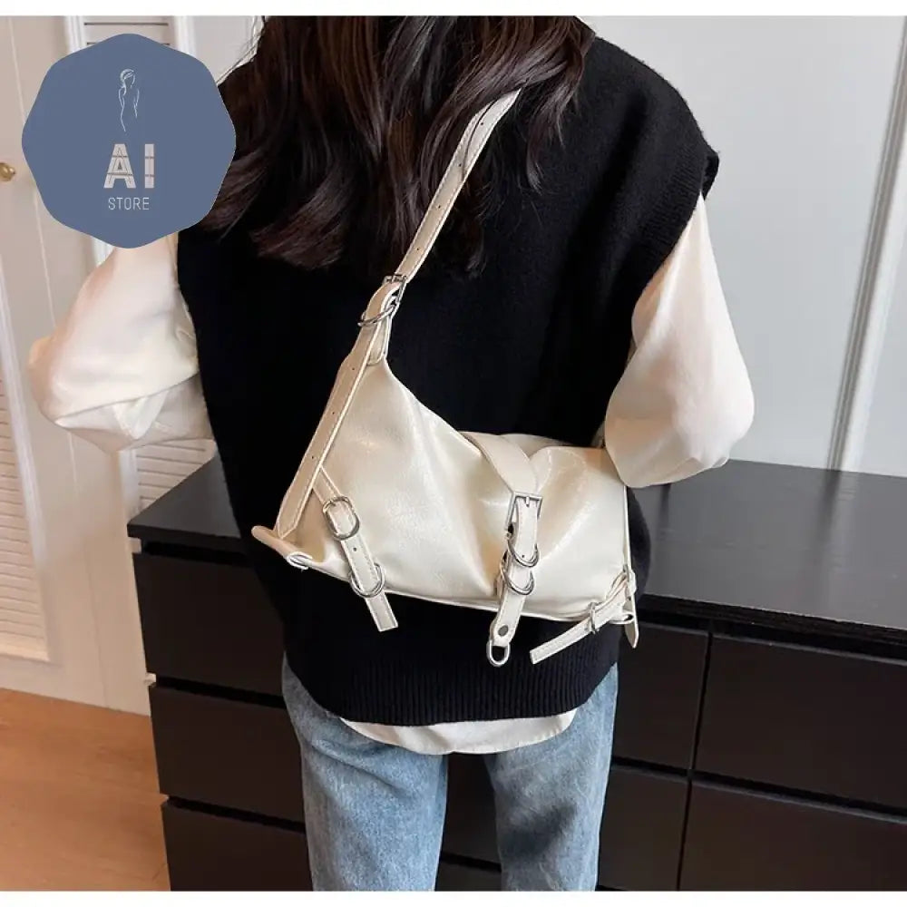 Zipper Shoulder Bags PU Simplicity 2024High Quality Women’s Bag High-capacity Sewing Thread Shoulder Bag Solid