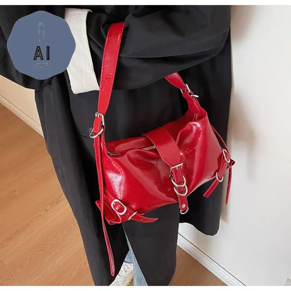 Zipper Shoulder Bags PU Simplicity 2024High Quality Women’s Bag High-capacity Sewing Thread Shoulder Bag Solid