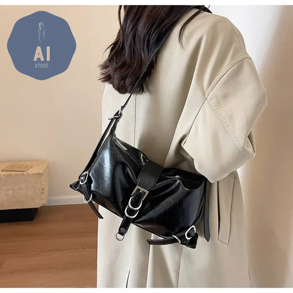 Zipper Shoulder Bags PU Simplicity 2024High Quality Women’s Bag High-capacity Sewing Thread Shoulder Bag Solid