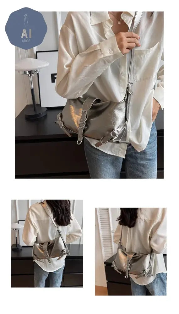 Zipper Shoulder Bags PU Simplicity 2024High Quality Women’s Bag High-capacity Sewing Thread Shoulder Bag Solid