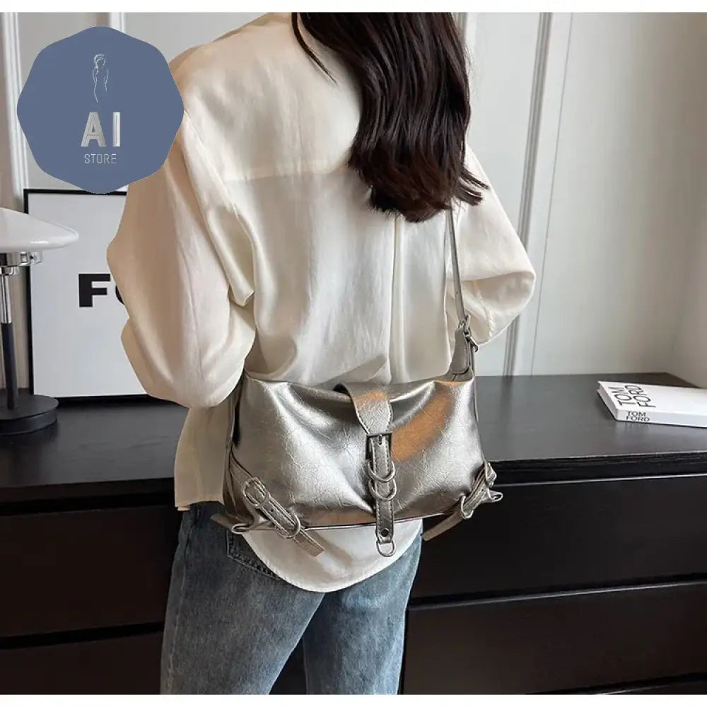 Zipper Shoulder Bags PU Simplicity 2024High Quality Women’s Bag High-capacity Sewing Thread Shoulder Bag Solid