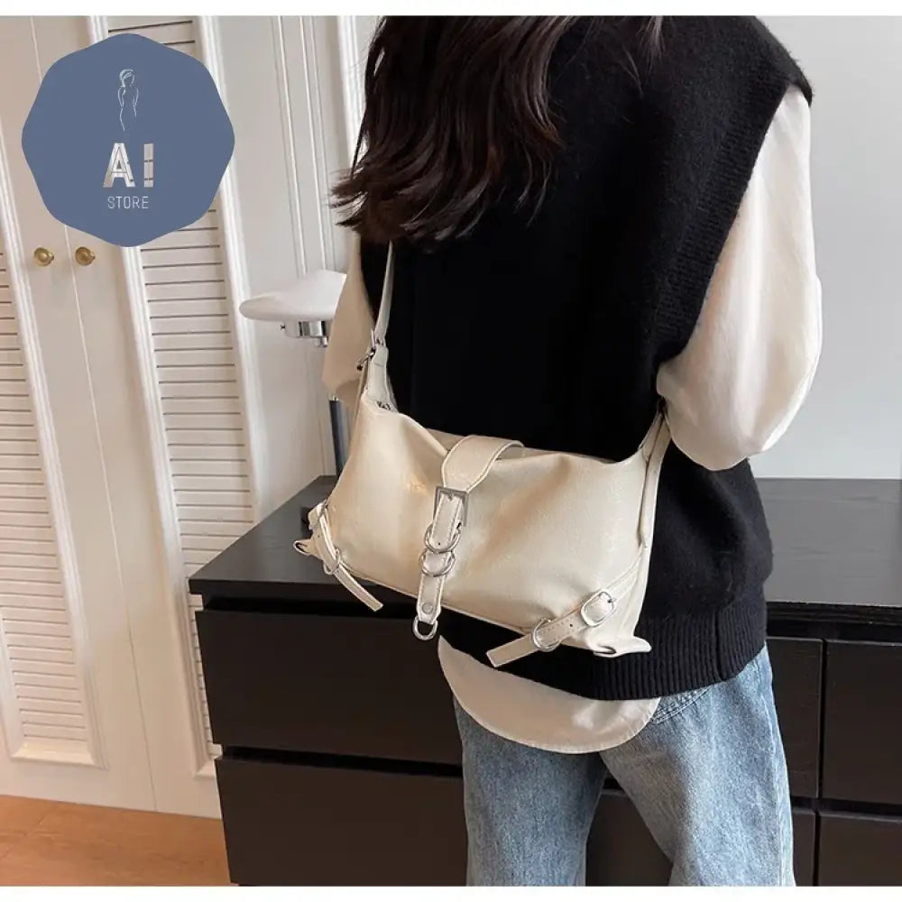 Zipper Shoulder Bags PU Simplicity 2024High Quality Women’s Bag High-capacity Sewing Thread Shoulder Bag Solid