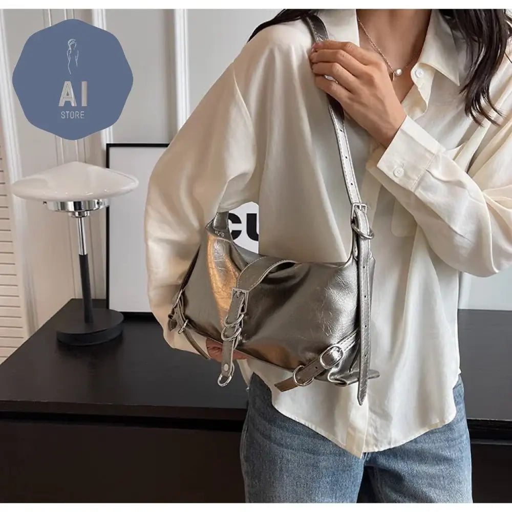 Zipper Shoulder Bags PU Simplicity 2024High Quality Women’s Bag High-capacity Sewing Thread Shoulder Bag Solid