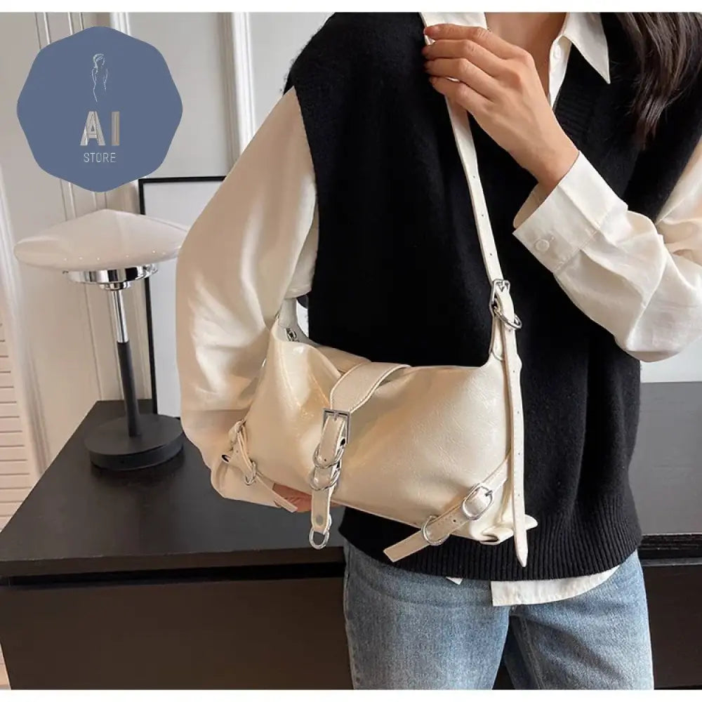 Zipper Shoulder Bags PU Simplicity 2024High Quality Women’s Bag High-capacity Sewing Thread Shoulder Bag Solid