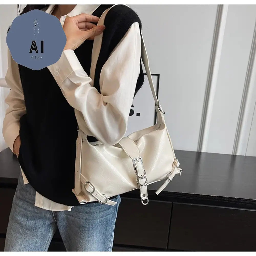 Zipper Shoulder Bags PU Simplicity 2024High Quality Women’s Bag High-capacity Sewing Thread Shoulder Bag Solid